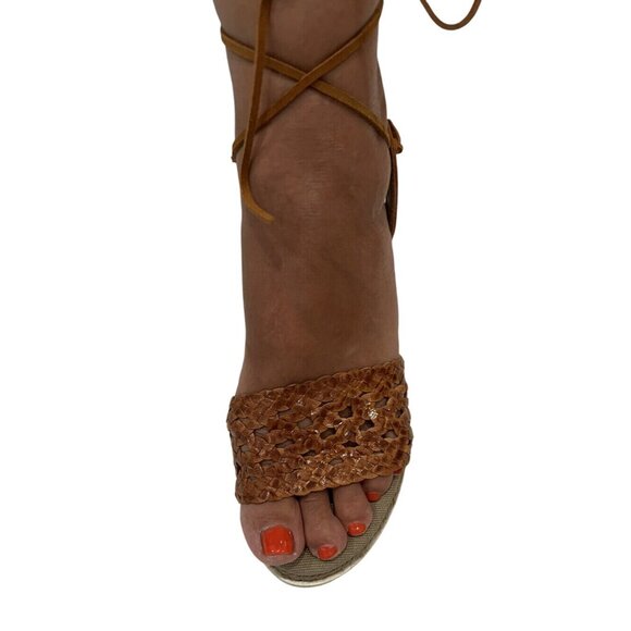 Gaimo Womens Brown Wedge Sandals Size 7 With Lace-Up Ankle Strap & Espadrille Pl - Picture 8 of 8